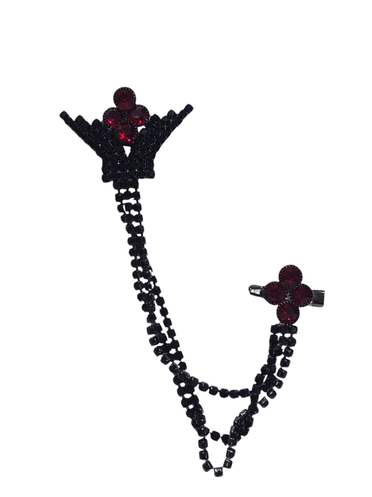 BLACK CROWN WITH RED DIAMOND CUTS BROOCH